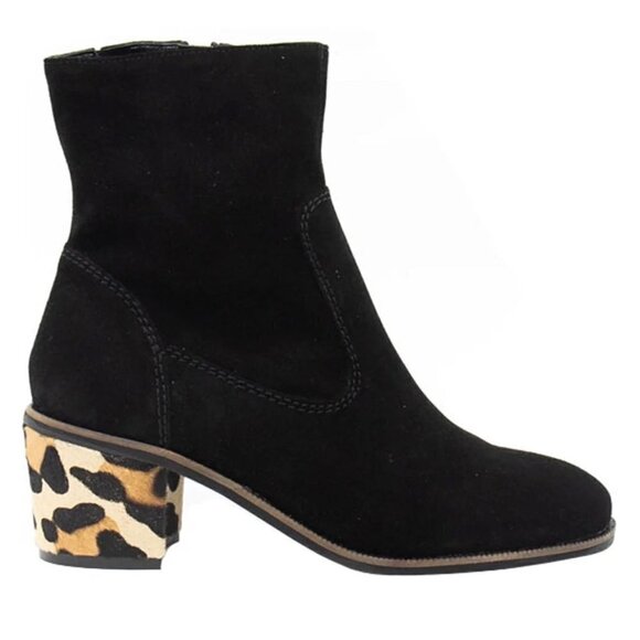 Crevo Womens Black Suede Jade Zippered Leopard Print Block Heel Ankle Boots Sz 6 - Picture 1 of 10